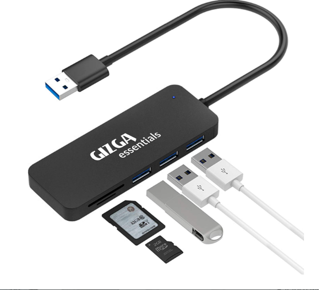 GIZGA Essentials High Performance USB Hub with Card Reader, 5 in 1 USB Hub, Fast Data Transfer, 3 USB 2.0, Micro SD, TF Data Transfer Upto 480Mbps for Laptops, Smartphone, MacBook, Chromebook, Black