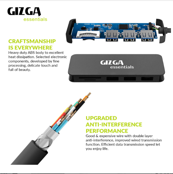 GIZGA Essentials High Performance USB Hub with Card Reader, 5 in 1 USB Hub, Fast Data Transfer, 3 USB 2.0, Micro SD, TF Data Transfer Upto 480Mbps for Laptops, Smartphone, MacBook, Chromebook, Black - Image 2