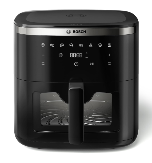 Bosch CrispMaxx Digital Air Fryer XL 7.2L with Baking Tray | Illuminated Viewing Window |1800w| Touch Panel | 7 Preset Menu | Shake Alarm | Uses Upto 95% Less Oil | 2-Year Warranty | Black