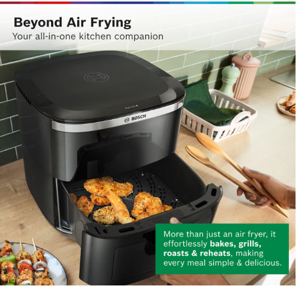 Bosch CrispMaxx Digital Air Fryer XL 7.2L with Baking Tray | Illuminated Viewing Window |1800w| Touch Panel | 7 Preset Menu | Shake Alarm | Uses Upto 95% Less Oil | 2-Year Warranty | Black - Image 2
