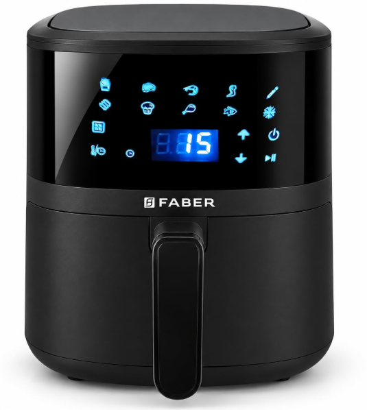 Faber 4L 1300W Digital Air Fryer | Fry, Bake, Roast | 85% Less Oil, 200°C Swirl Heating Technology |10-Preset Menu|Touch Control Interface| Auto Shut-Off |2 Yrs Comprehensive Warranty|Black