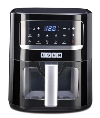 USHA Ichef Smart Air Fryer 4.5L,10 In 1 Functions10 Preset Menu|Digital Display&Touch Panel|Transparent Window|Illuminated Chamber|Turbo Air Circulation|Oil Free Cooking|Auto Pause/Start(Black),1350W