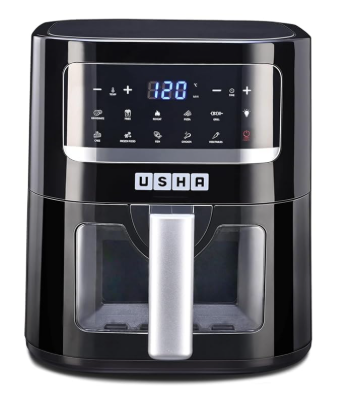 USHA iChef Smart Air Fryer D 4.5L – 10-in-1 Digital Air Fryer with Touch Panel, Transparent Window & Turbo Air Circulation | 1350W with ISI Mark | Oil-Free Cooking | Black Made In India