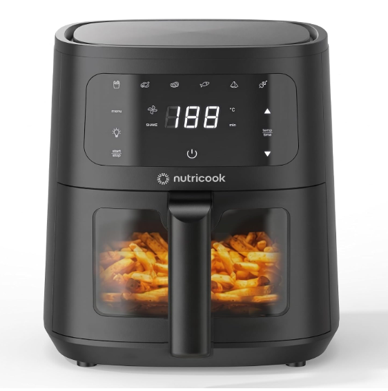 Nutricook 4.5L Air Fryer Essential, 2026 New Launch, 100% Toxin-Free Ceramic Coating - No PTFE, PFAS, PFOA or Microplastics, Clear Window, 1300W, 6 Cooking Programs, 2 Year Warranty