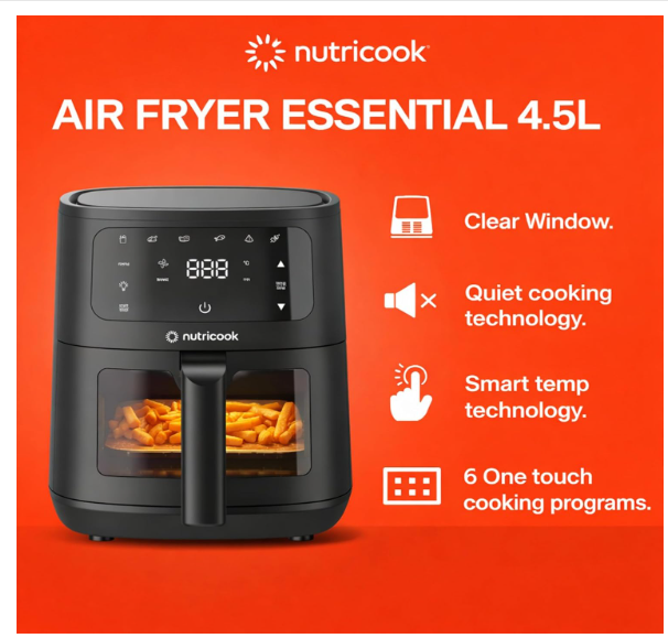 Nutricook 4.5L Air Fryer Essential, 2026 New Launch, 100% Toxin-Free Ceramic Coating - No PTFE, PFAS, PFOA or Microplastics, Clear Window, 1300W, 6 Cooking Programs, 2 Year Warranty - Image 2