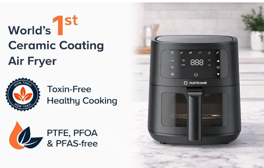 Nutricook 4.5L Air Fryer Essential, 2026 New Launch, 100% Toxin-Free Ceramic Coating - No PTFE, PFAS, PFOA or Microplastics, Clear Window, 1300W, 6 Cooking Programs, 2 Year Warranty - Image 3