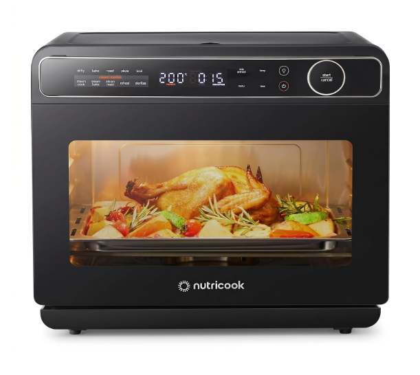 Nutricook Steami X 24L Black (Steam + Air Fryer Oven) with 10-in-1 functions like Steam Cook, Steam Roast, Air Fry, Bake, Sterilize & more. Steam + Convection technology, 2200W power, 2-year warranty