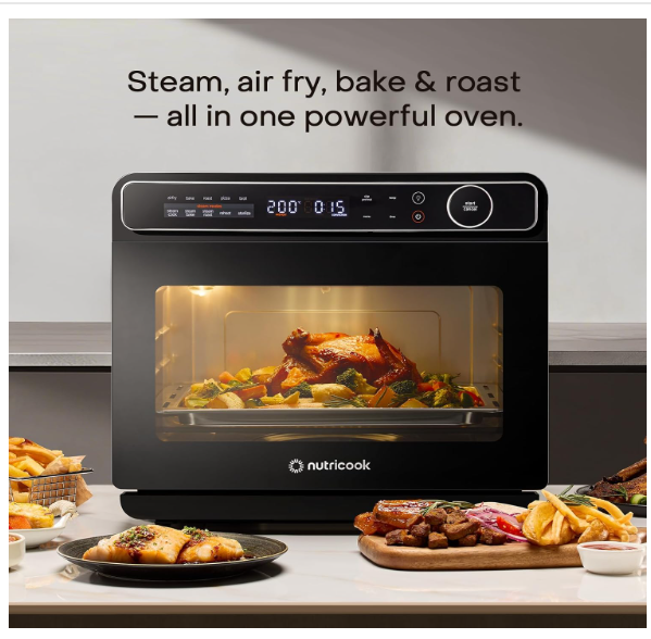 Nutricook Steami X 24L Black (Steam + Air Fryer Oven) with 10-in-1 functions like Steam Cook, Steam Roast, Air Fry, Bake, Sterilize & more. Steam + Convection technology, 2200W power, 2-year warranty - Image 2