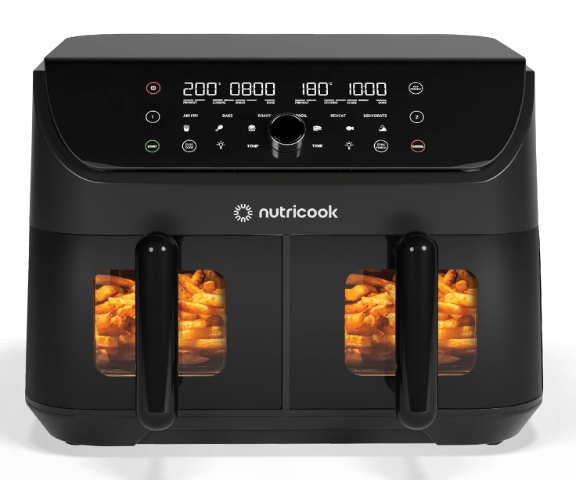 Nutricook Air Fryer 8.5L Duo2 Vision, 2026 New Launch with Independent Dual Baskets, Clear Window & Light, 100% Toxin-Free, No PTFE, PFOA or Microplastics, 2400W, 6 Presets, 2-Year Warranty
