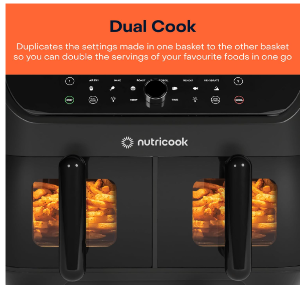 Nutricook Air Fryer 8.5L Duo2 Vision, 2026 New Launch with Independent Dual Baskets, Clear Window & Light, 100% Toxin-Free, No PTFE, PFOA or Microplastics, 2400W, 6 Presets, 2-Year Warranty - Image 3