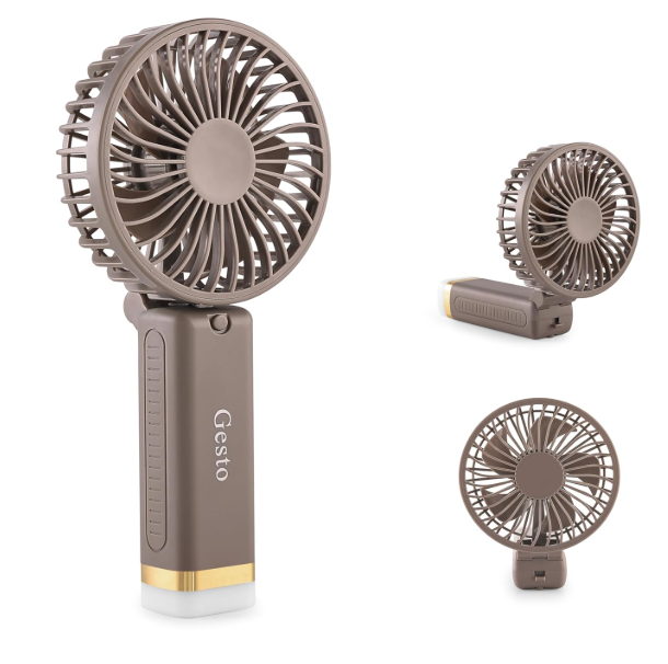 Gesto Portable Fan Rechargeable with LED Light – Foldable Mini Fan, Small Fan,USB Charging Hand Fan with 1200mAh Battery & 3 Speed Modes | Travel, Makeup, Kitchen,Women’s Personal Pankhaa - Grey
