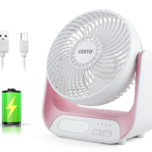 Gesto 7.4 Inch High Speed Rechargeable Table Fan for Home – USB Charging Battery Fan With Led Light | 2400mAh Battery, Upto 8 Hours Runtime | 3 Speed Modes Portable fan for Home, Office,Kitchen-Pink