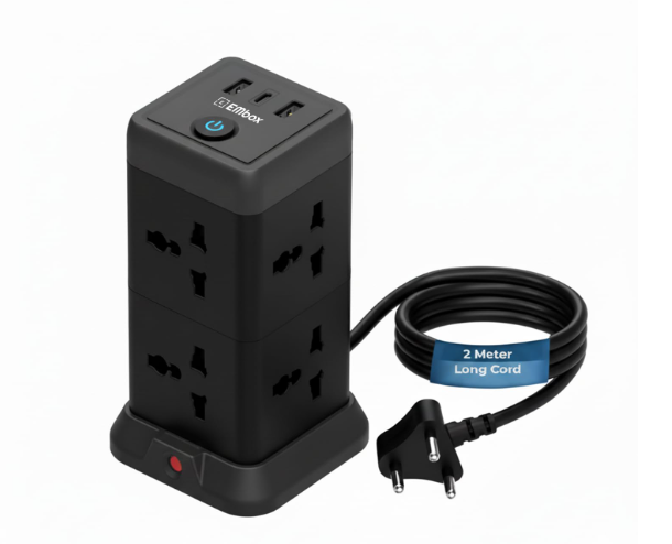 EMBOX Cube Extension Board with USB Type C | 2500W Extension Board with Switches | Extension Cord with 8 Universal Sockets Safety Shutter & Overload Protector