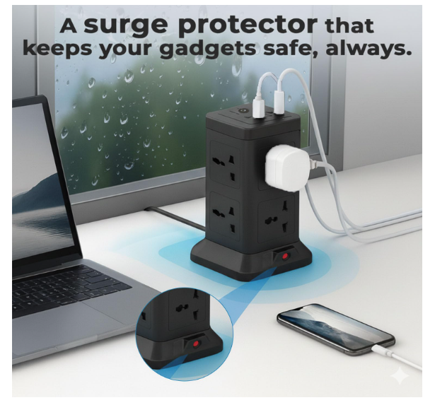 EMBOX Cube Extension Board with USB Type C | 2500W Extension Board with Switches | Extension Cord with 8 Universal Sockets Safety Shutter & Overload Protector - Image 2