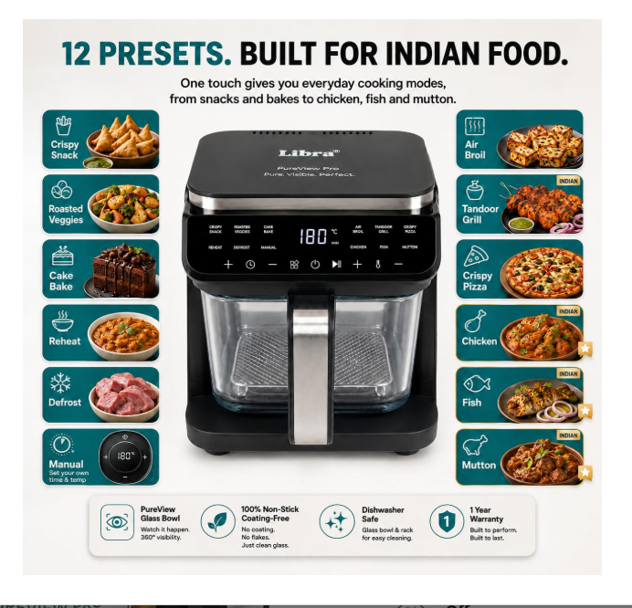 Libra 5.5 L Glass Air Fryer Oven - Multifunction Digital Air Fryer for Home - Image 2