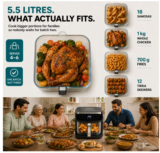 Libra 5.5 L Glass Air Fryer Oven - Multifunction Digital Air Fryer for Home - Image 3