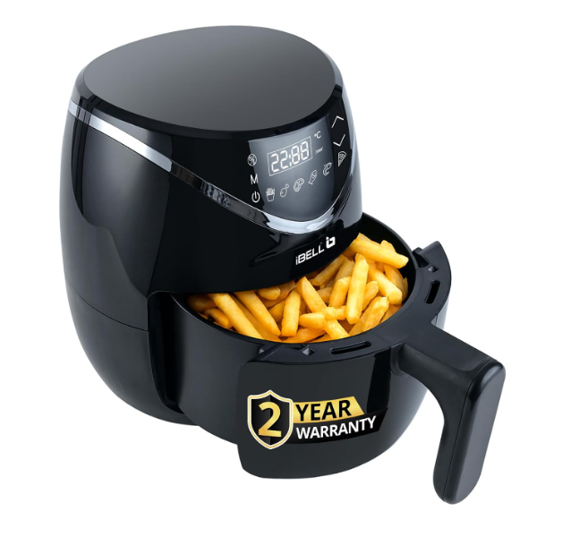 iBELL 3.2L Air Fryer For Home |800W, Feather Touch Control, 6 Preset Cooking Modes, Adjustable Temperature, One Basket with Steam Rack, Oil-Free Healthy Cooking (Black)