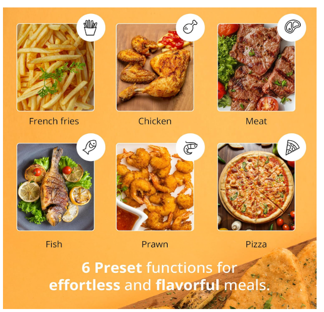 iBELL 3.2L Air Fryer For Home |800W, Feather Touch Control, 6 Preset Cooking Modes, Adjustable Temperature, One Basket with Steam Rack, Oil-Free Healthy Cooking (Black) - Image 2