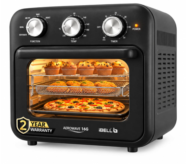 IBELL 16 Litre Air Fryer Oven for Home Kitchen 1800W with Rotisserie, 6-in-1 Multifunction, 360° Hot Air Technology| 5 Preset Modes, 2Year Warranty