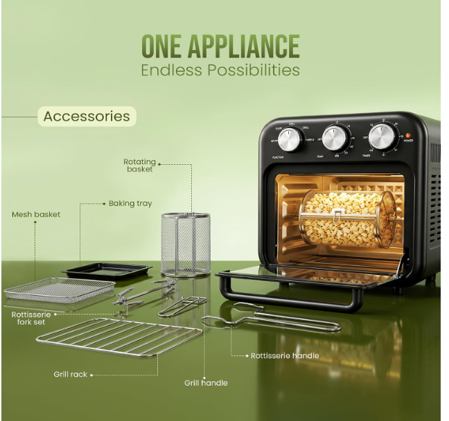 IBELL 16 Litre Air Fryer Oven for Home Kitchen 1800W with Rotisserie, 6-in-1 Multifunction, 360° Hot Air Technology| 5 Preset Modes, 2Year Warranty - Image 2