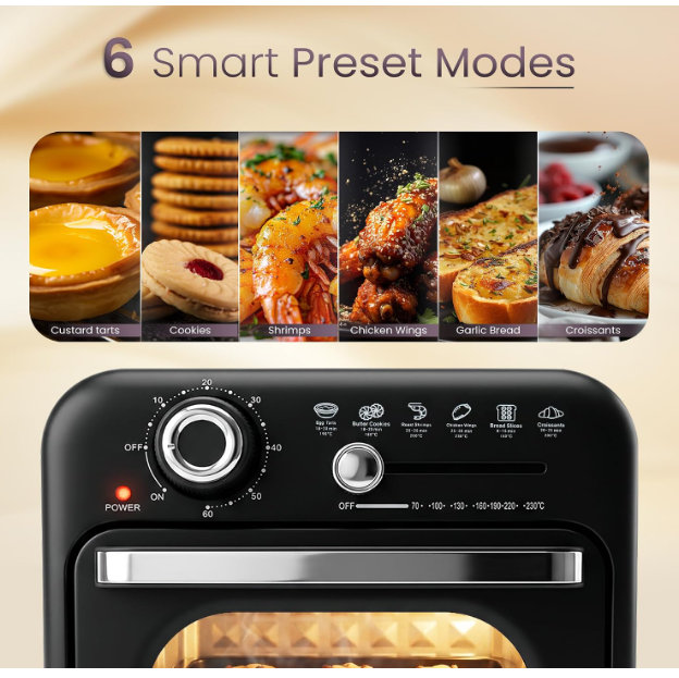 IBELL10L Air Fryer Oven for Home Kitchen, 1400W with 6 Presets, 7 Accessories, Grill, Roast, Bake, Reheat, BLACK, 2Year Warranty - Image 2