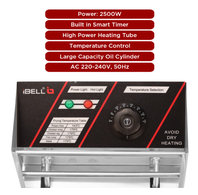 IBELL DF610M Electric Deep Fryer, Silver 2500W, 6 Litre Capacity, Stainless Steel Body And Basket, Temperature Control - Image 2