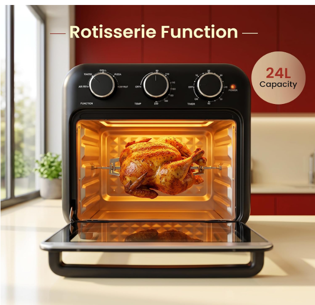 iBELL 24L Air Fryer Oven For Home Kitchen, 6-in-1 Functionality, Bake, Grill, Toast, Pizza & Dehydrate, Adjustable Temperature Control & Timer | 2-Year Warranty | Black - Image 2
