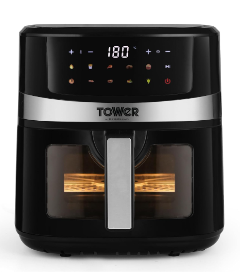 Tower Air Fryer 6.3L 1600W Digital with 9 Presets & Energy Efficient 6.3L capacity with adjustable temperature 50-200°C, timer 1-60 minutes, non-stick detachable basket, 2-year warranty