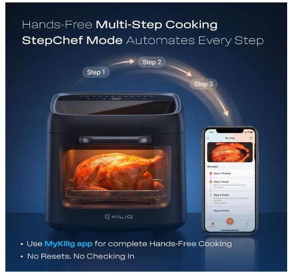 KILIG Nexa Edge 12L Air Fryer Oven, Rotisserie, WiFi App, Dual View, Black - Image 2