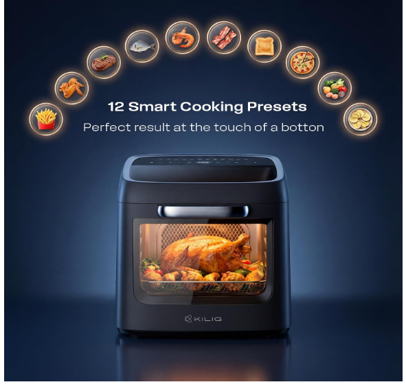 KILIG Nexa Edge 12L Air Fryer Oven, Rotisserie, WiFi App, Dual View, Black - Image 3