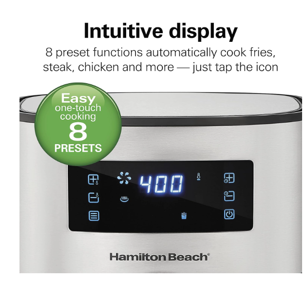 Hamilton Beach Digital Air Fryer 6.5L - 8 One-Touch Pre-Set Functions, Stainless Steel Exterior, Fast Cooking, 1700W Power, Air Fryer Oven for Home - Image 3