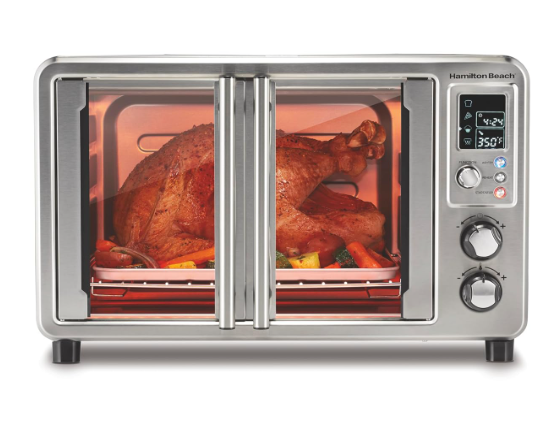 Hamilton Beach Sure Crisp 6-in-1 XL Digital Air Freyer Toaster Oven Combo, with Easy Access French Doors, Bake, Roast, Toast, Pizza and Reheat, 0.9 Cubic Feet Steel Capacity