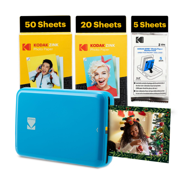 Kodak Step Instant Smartphone Photo Printer - 75 Sheets Bundle - Portable Mini Color Wireless Mobile Printer - Zink 2x3” Sticky-Back Photos - Bluetooth Compatible with Smart Devices - Fun App -Blue