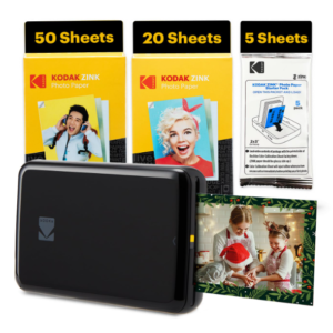 Kodak Step Instant Smartphone Photo Printer - 75 Sheets Bundle - Portable Mini Color Wireless Mobile Printer - Zink 2x3” Sticky-Back Photos - Bluetooth Compatible with Smart Devices - Fun App -Black