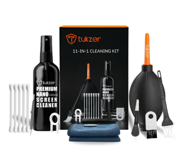 Tukzer Professional 11in1 Cleaning Kit for Laptop Tablet Smartphone Camera airpods (100mlCleaning Solution, AirBlower, CottonSwabs,Toothpick Cleaner, Keycap Puller, Microfiber Cloth,Universal Brushes)
