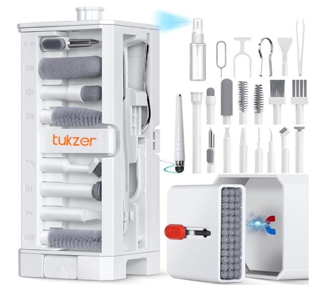 Tukzer Laptop Screen Keyboard Cleaner Kit, 32-in-1 Electronic Gadget Cleaning Tool with SD Card Storage Slot for MacBook, iPad iPhone Smartphone Tablet, PC Computer, DSLR Camera Lens, Airpods (White)