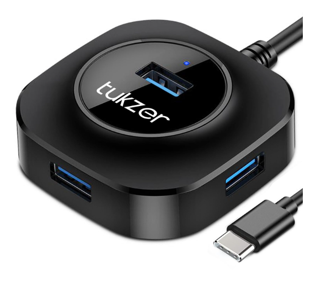 Tukzer USB C Hub Ultra-Slim USB-C Superspeed Adapter with 4 USB 3.0 Ports USB Type C Hub for All Laptops and More USB Type C Devices (TZ-U13 Black)