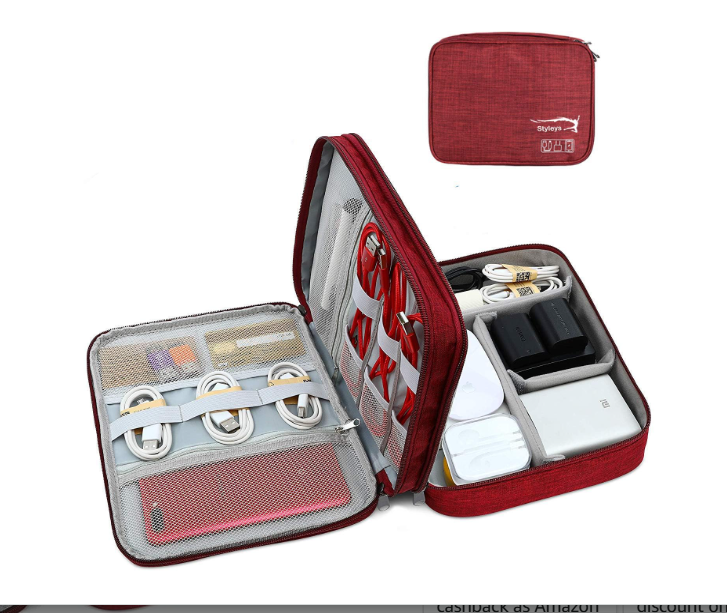 Styleys Electronics Organizer Gadget Bag Case Cable Organizer Bag for Travel Essentials, Tech Gifts, Cable Storage Bag as Travel Accessories for Phone, Cord, iPad (WineRed - S11029)