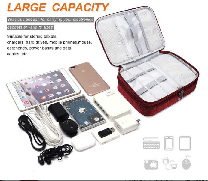 Styleys Electronics Organizer Gadget Bag Case Cable Organizer Bag for Travel Essentials, Tech Gifts, Cable Storage Bag as Travel Accessories for Phone, Cord, iPad (WineRed - S11029) - Image 2
