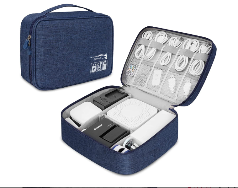 Styleys Electronics Organizer Travel Case, Water Resistant Cable Organizer Bag for Travel Essentials Gadget Organizer Pouch for All Small Gadgets, Power Bank, USB Cables, Adapters (Navy Blue S11005)