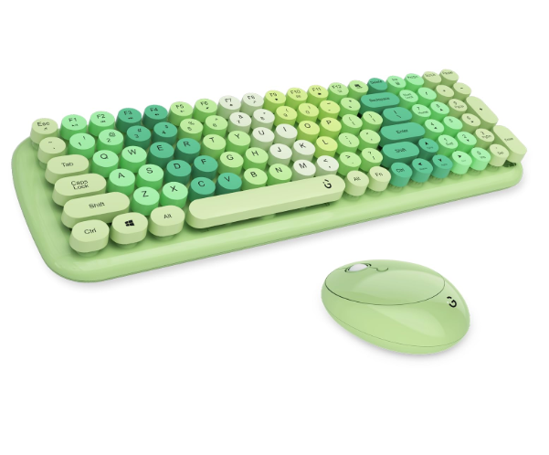iGear KeyBee Retro Typewriter Inspired 2.4GHz Wireless Keyboard with Mouse Combo for Desktop/Laptop and Devices with USB Support, Single Nano Receiver, Round Keycaps, Cleaning Brush (White) (Green)