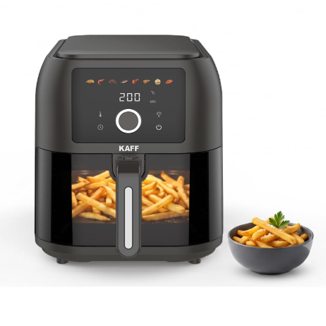 KAff Digital Air Fryer 8L, 1700W Oil Free Air Fryer for Home, Large Basket with Visible Window, 8 Preset Cooking Modes, LED Touch Control, Adjustable Temperature, Non-Stick Basket, Timer, Black | KFR8