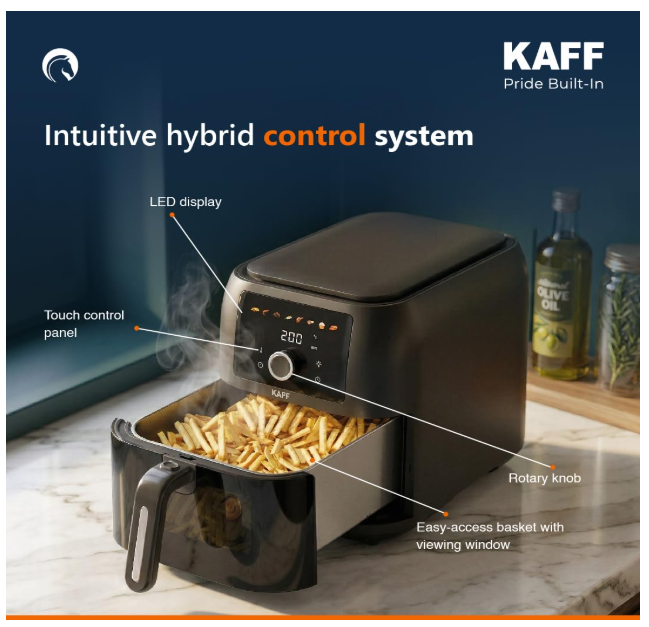 KAff Digital Air Fryer 8L, 1700W Oil Free Air Fryer for Home, Large Basket with Visible Window, 8 Preset Cooking Modes, LED Touch Control, Adjustable Temperature, Non-Stick Basket, Timer, Black | KFR8 - Image 3