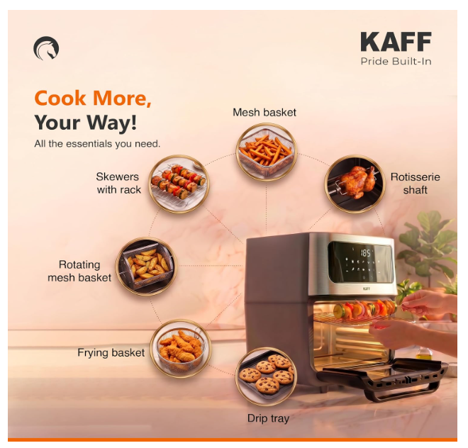 Kaff 12L Digital Air Fryer Oven with Rotisserie | 1800W Oil Free Air Fryer | 10 Preset Cooking Modes | Dehydrator | Touch Display | Adjustable Temperature | 90 Min Timer | Stainless Steel | KFR12 - Image 2