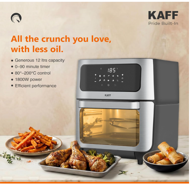 Kaff 12L Digital Air Fryer Oven with Rotisserie | 1800W Oil Free Air Fryer | 10 Preset Cooking Modes | Dehydrator | Touch Display | Adjustable Temperature | 90 Min Timer | Stainless Steel | KFR12 - Image 3