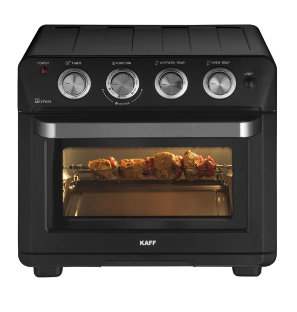 Kaff MFAFOT25 Electric Oven Toaster Grill (OTG) for Kitchen 25 Litre, 1700W | Rotisserie, Air Fryer, Convection, Defrost | Stainless Steel Finish Designer Knobs & Stylish Handle (Black)