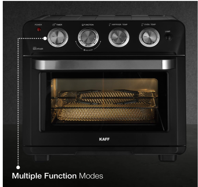 Kaff MFAFOT25 Electric Oven Toaster Grill (OTG) for Kitchen 25 Litre, 1700W | Rotisserie, Air Fryer, Convection, Defrost | Stainless Steel Finish Designer Knobs & Stylish Handle (Black) - Image 2