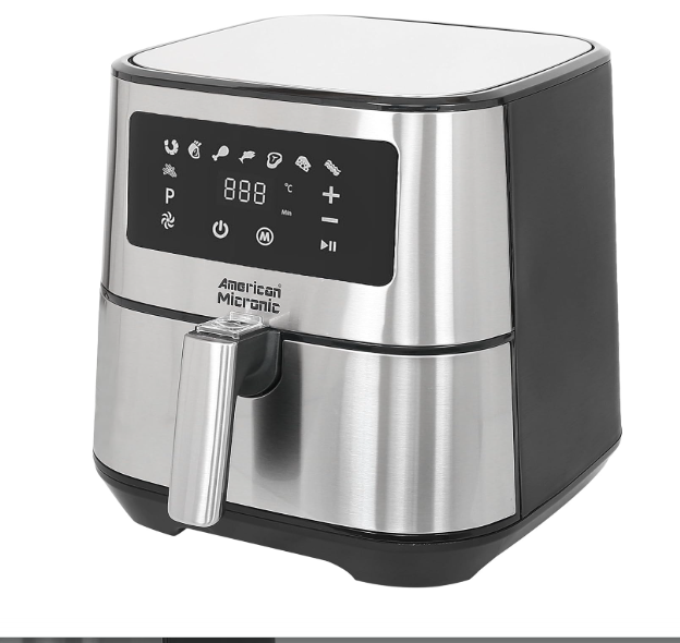 AMERICAN MICRONIC® 6.5 L Digital Air Fryer | 1700W TurboTunnel Fresh Air Technology | 200 °C Max Temp | 60-Min Timer | 8 One-Touch Preset Menus | Healthy Oil-Free Cooking