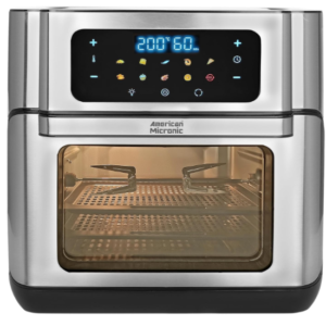 AMERICAN MICRONIC® 15 L Digital Air Fryer Oven | 1600W TurboTunnel Fresh Air Technology | 200°C Max Temp | 90-Min Timer | 8 Preset Menus | | Includes Recipe Book | (Black & Steel) (AMI-AFD-150LDx)