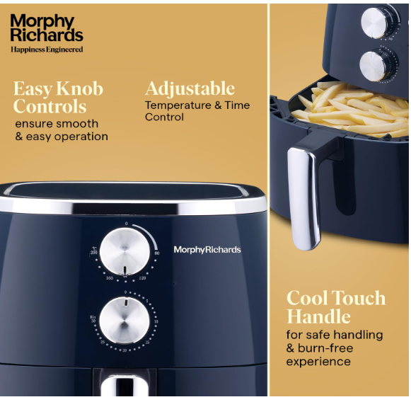 Morphy Richards 5 Litre Classic Crisp Pro Air Fryer|Easy Knob Control|Adjustable Time & Temperature Control|Voltage Fluctuation Protection|Non-stick Coated Basket|2 Year Product Warranty|Blue|1500W - Image 2